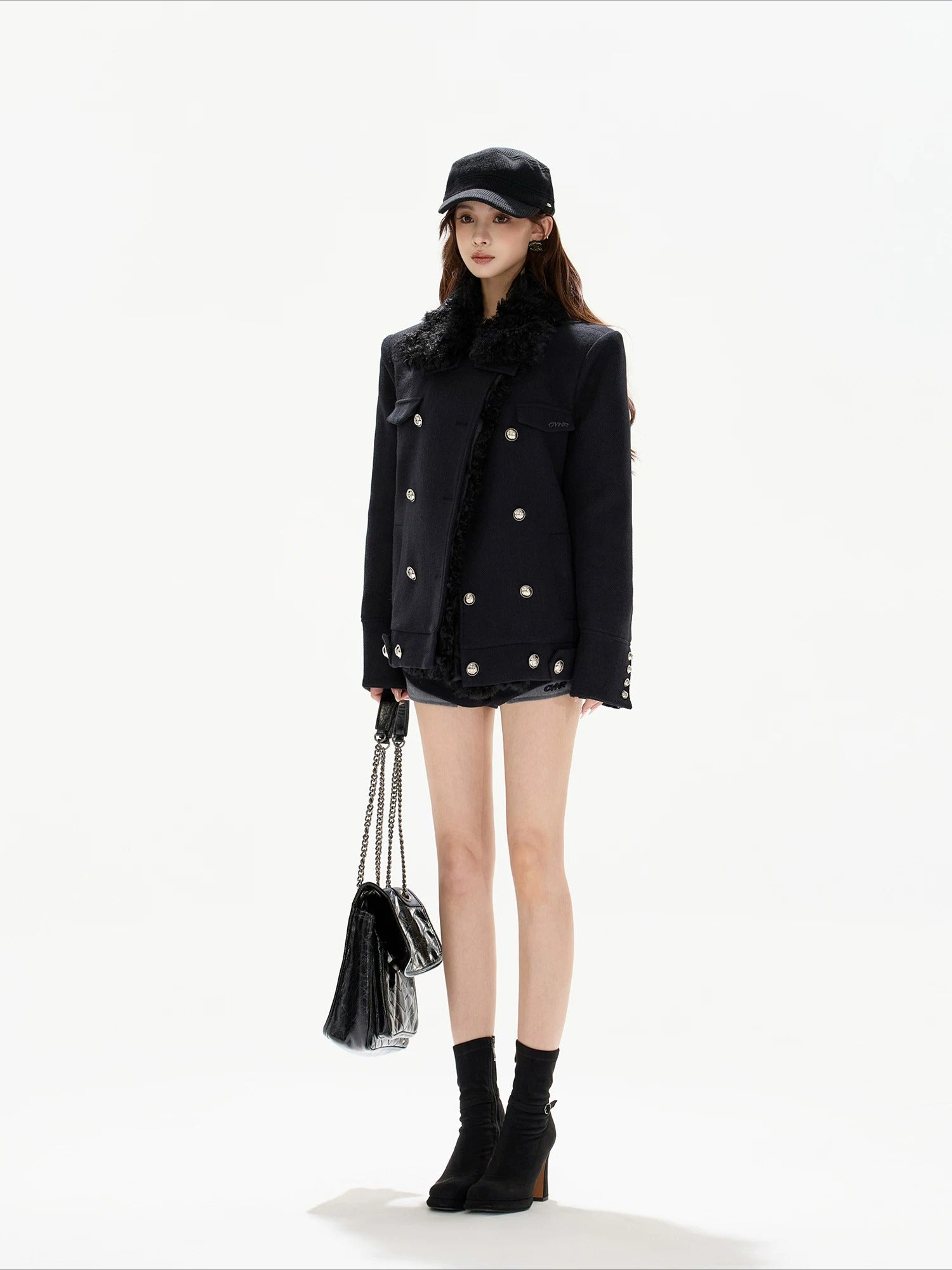 Detachable Shearling Collar Coat