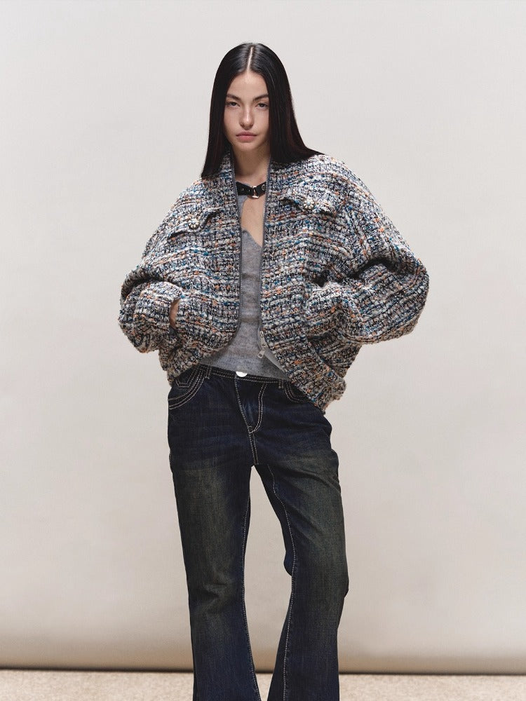 Wool Diamond-Stitch Tweed Jacket