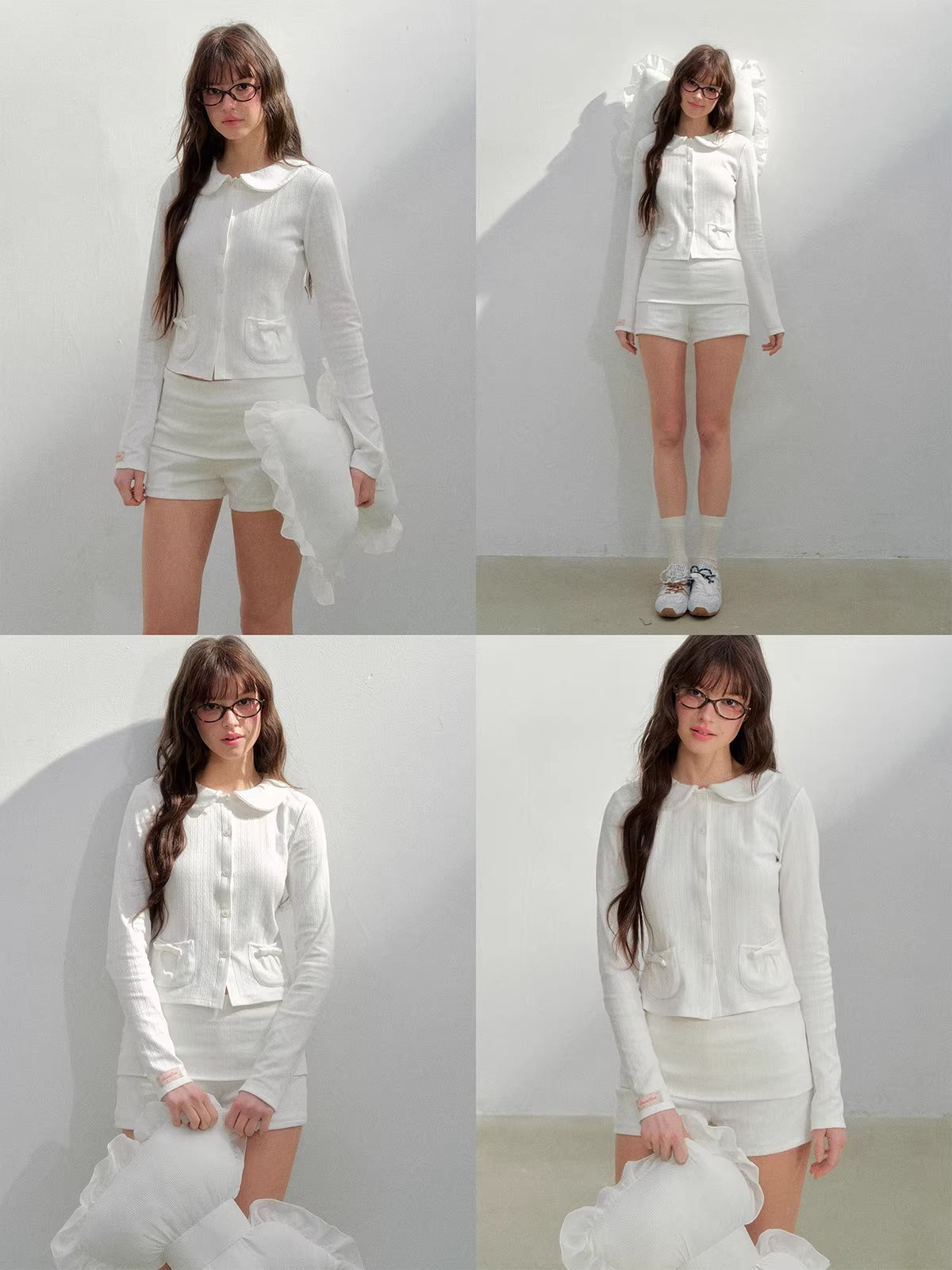 Floral Collar Cardigan & Shorts Set