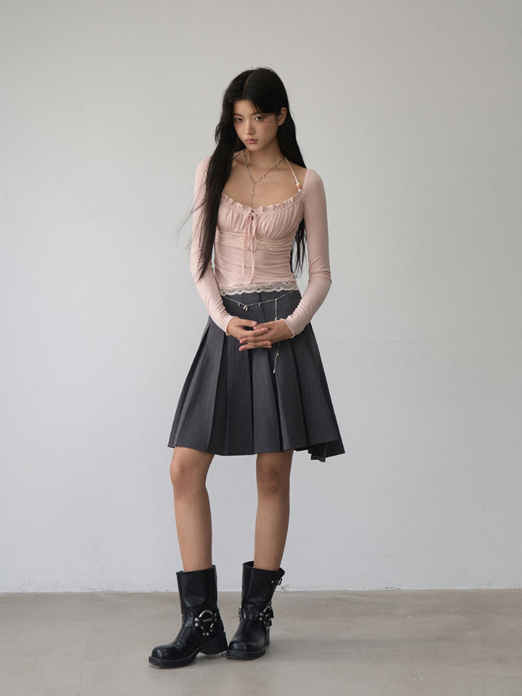 Lace Panel Beaded Acetate T-shirt