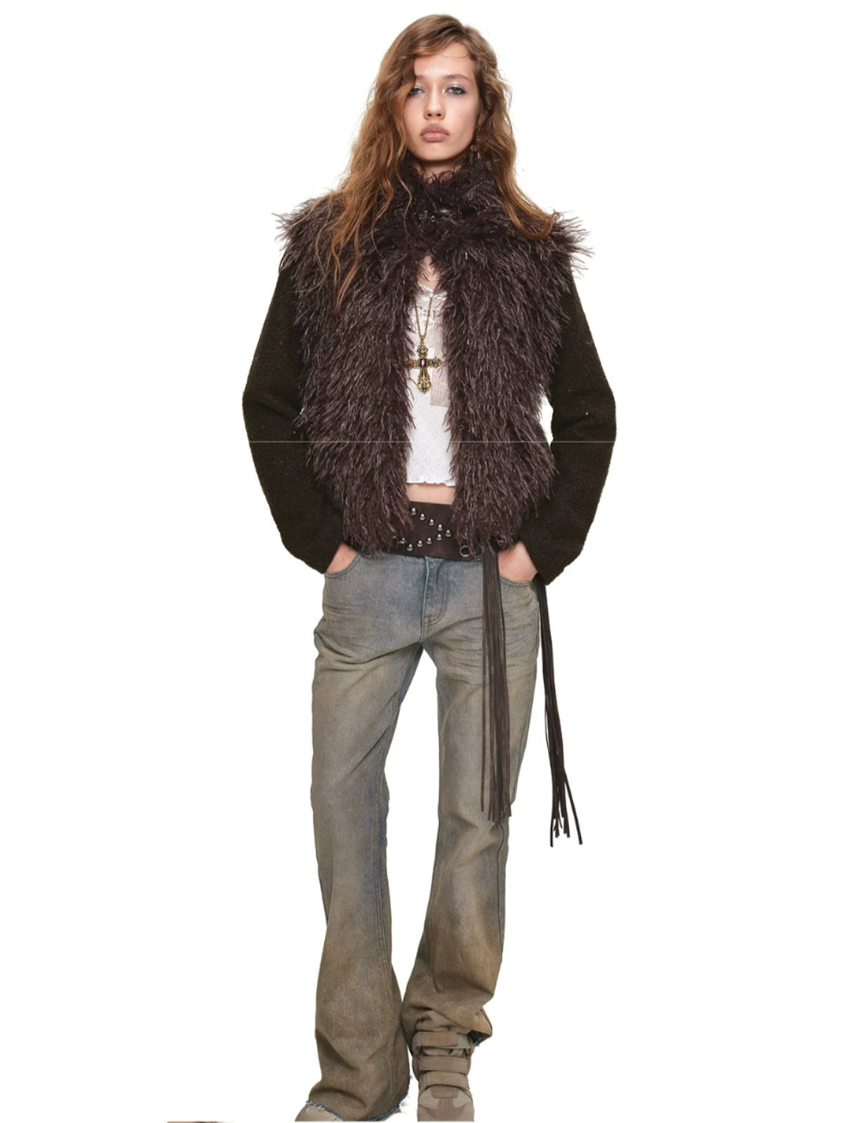 Vintage Faux Fur Panelled Wool-Blend Jacket