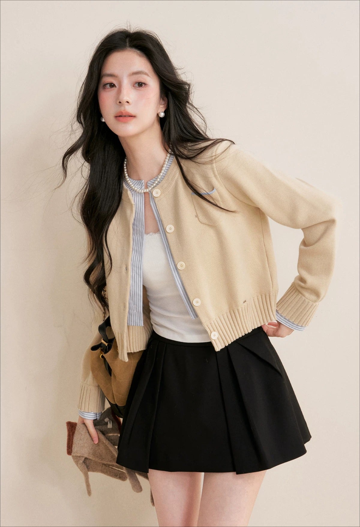 Apricot Contrast Layered Cardigan
