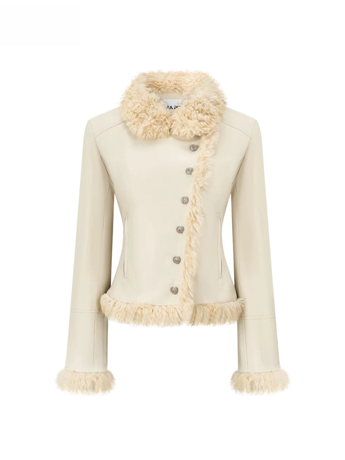 Asymmetric Fur-Trimmed Faux Leather Jacket