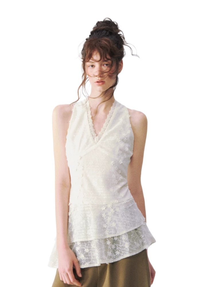 Cutout Jacquard V-Neck Tank