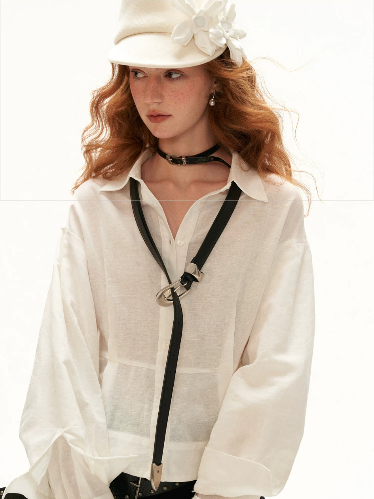 Cotton Linen Ruffle Hem Shirt