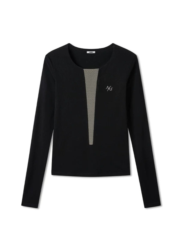 Black V-Neck Mesh Tee