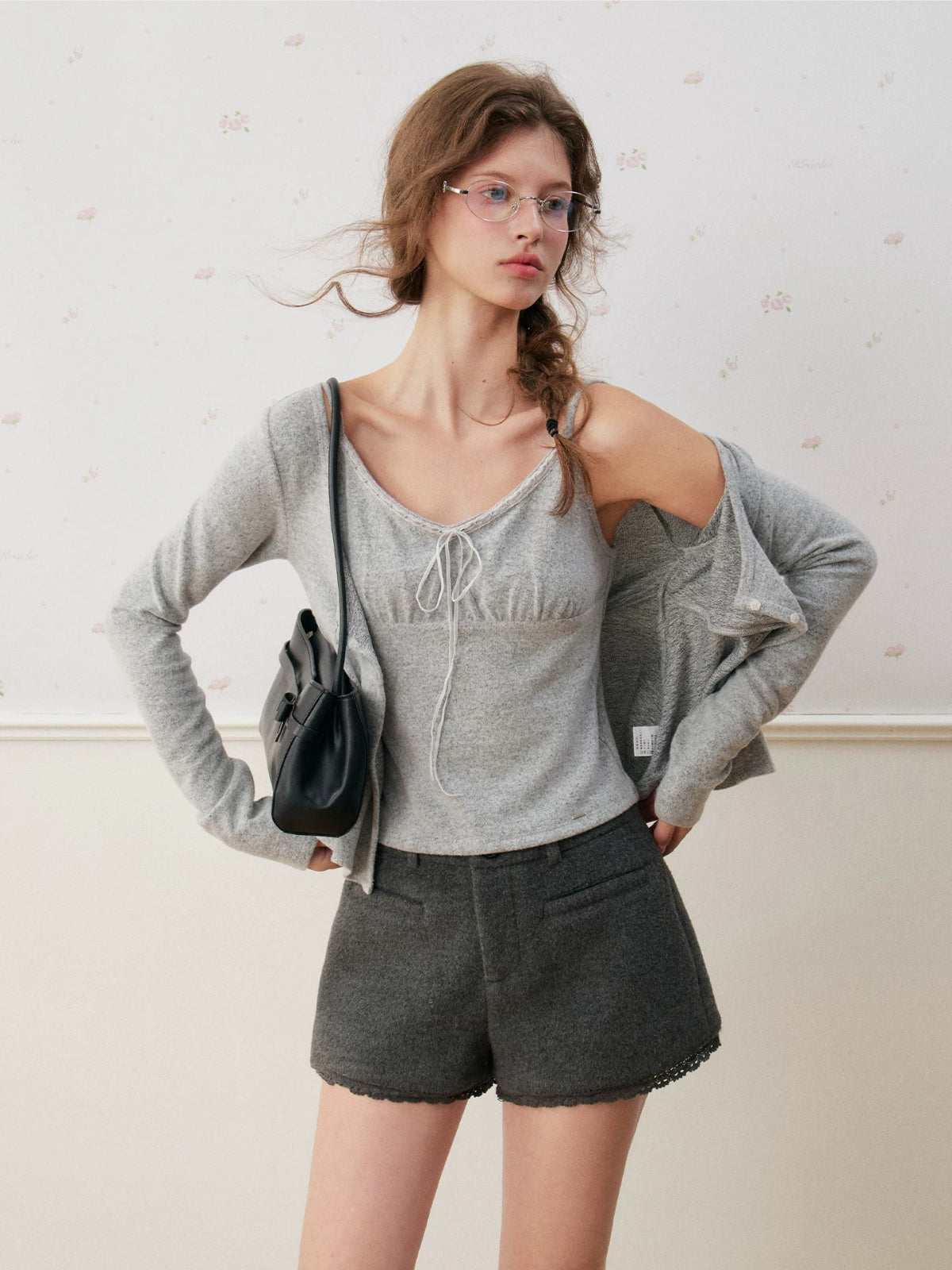 Velvet Tie Front Knit Layered Set