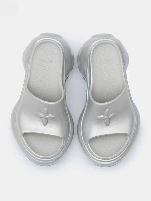 COMPASS WAVE Platform Bumper Sandals In Silver