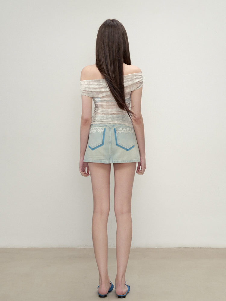 Colorful Rhinestone One-Shoulder Top T-shirt