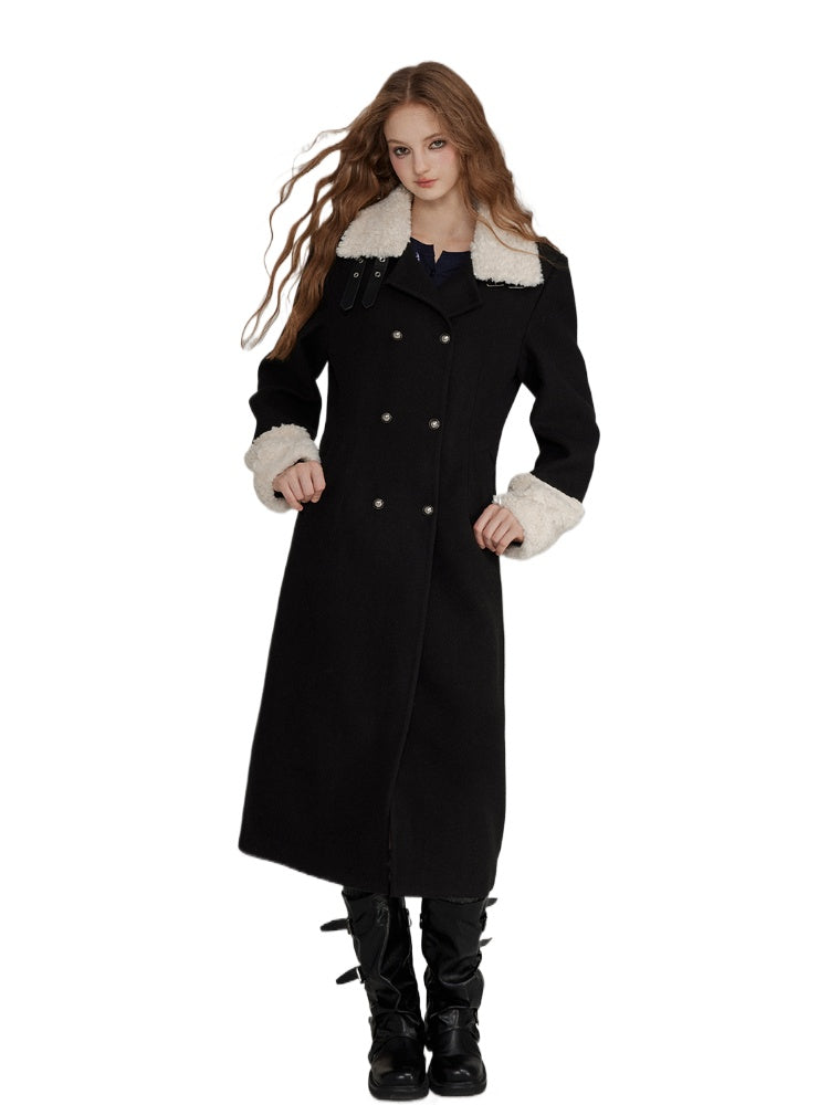 Wool Fleece Trim Long Coat