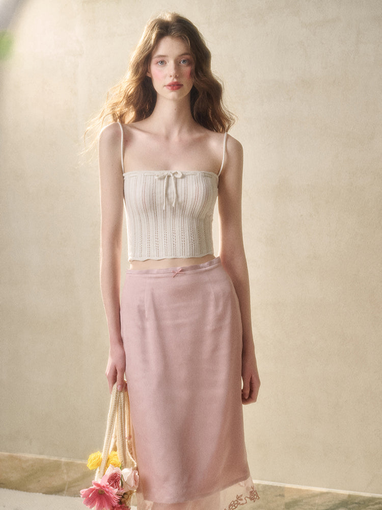Embroidered Wool Hollow Cardigan & Tank Top Set