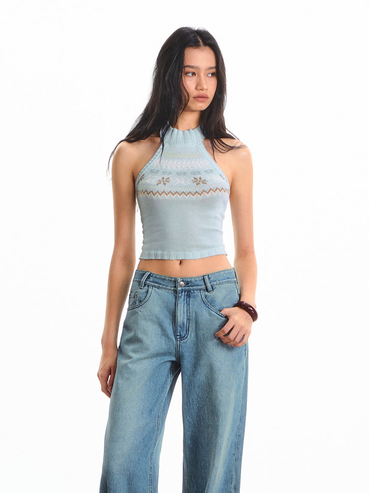Fair Isle High-Waist Backless Top