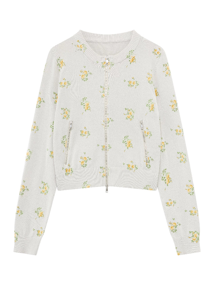 Floral Zip Knit Cardigan