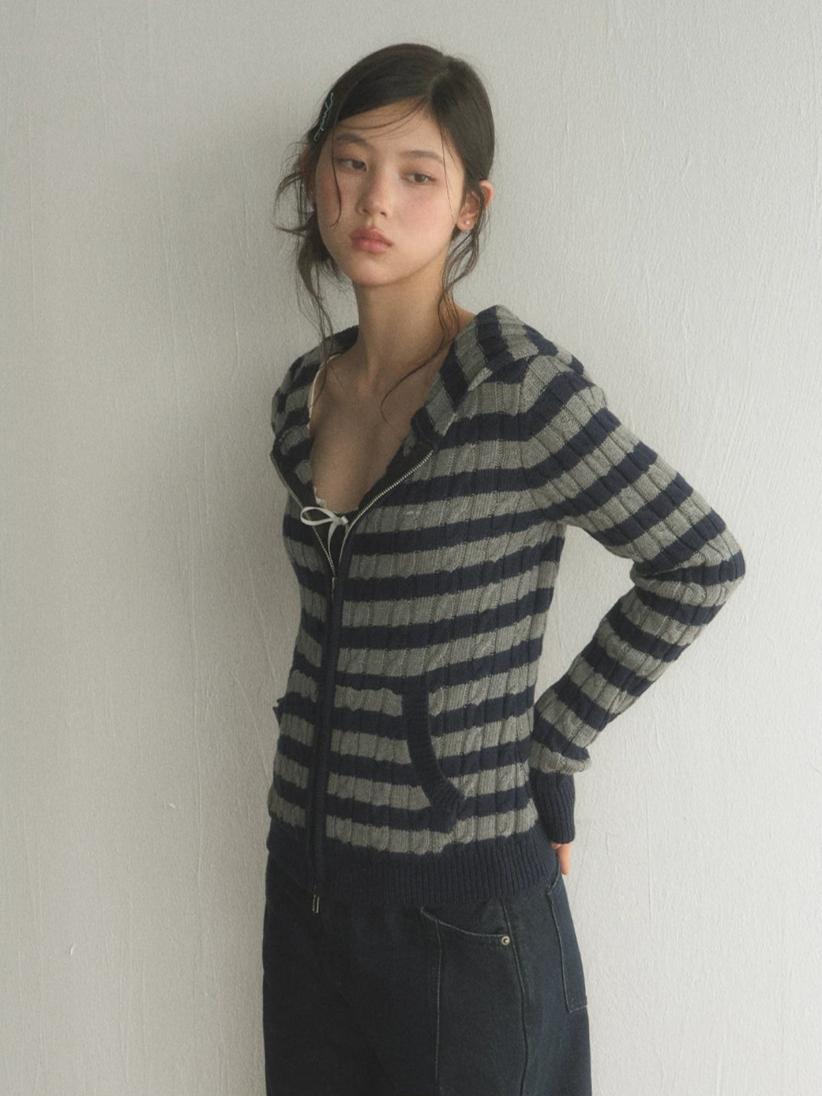 Striped Zip Cardigan