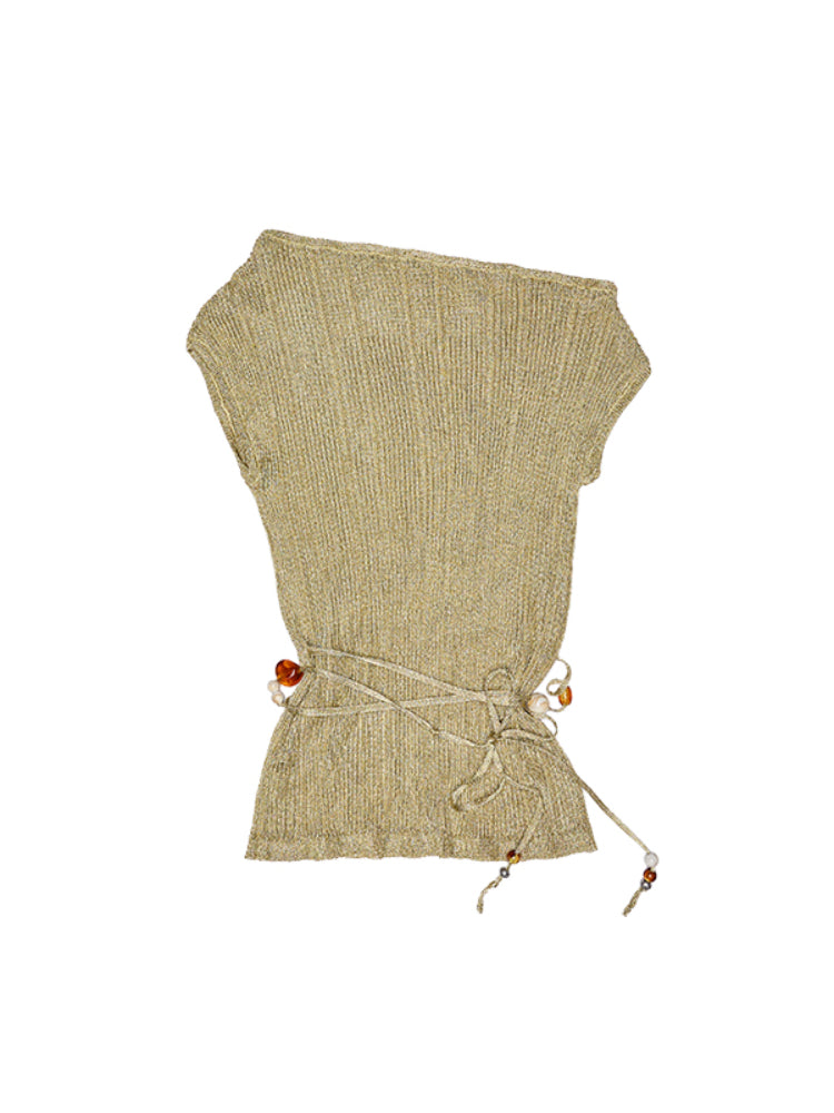 Asymmetric Shoulder Knit Short Sleeve T-shirt