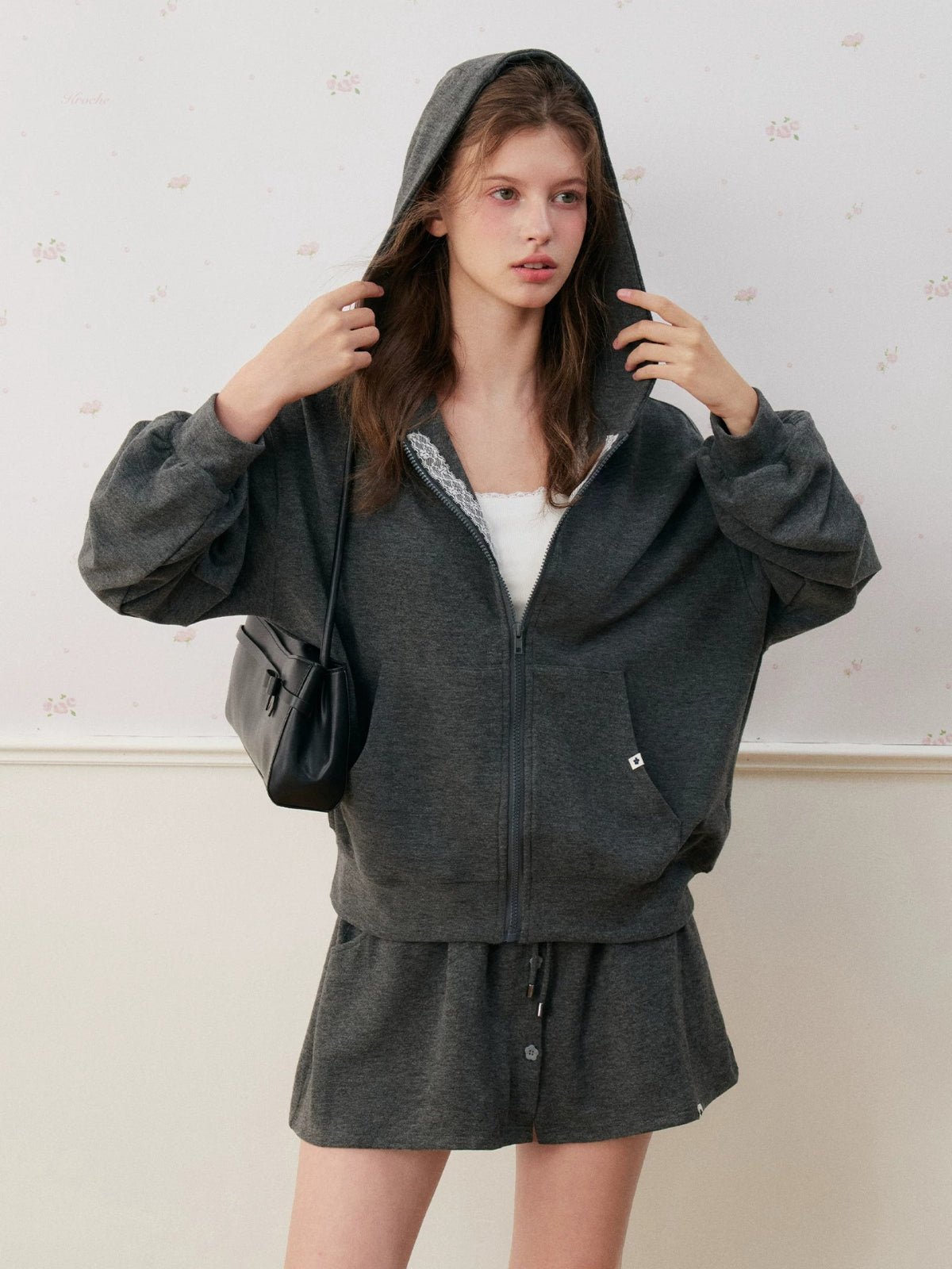 Lace Trim Hoodie & Skirt Set