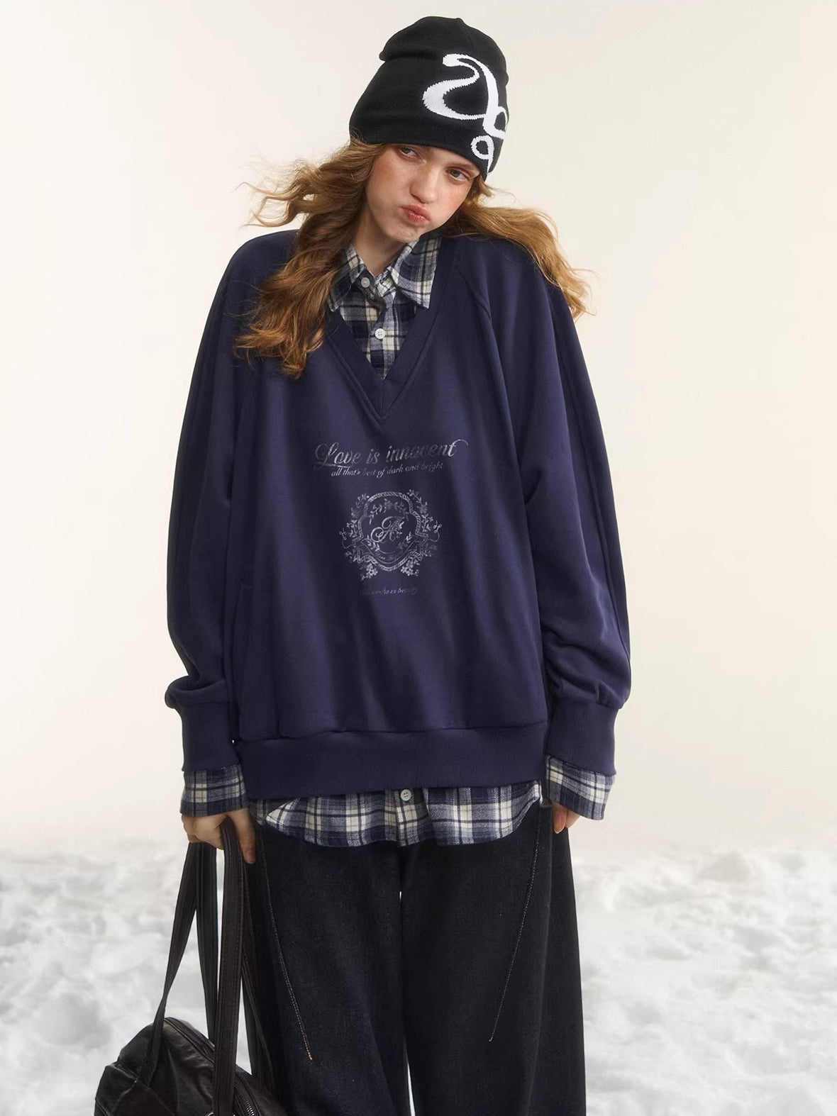 Printed Plaid Collar Sweatshirt