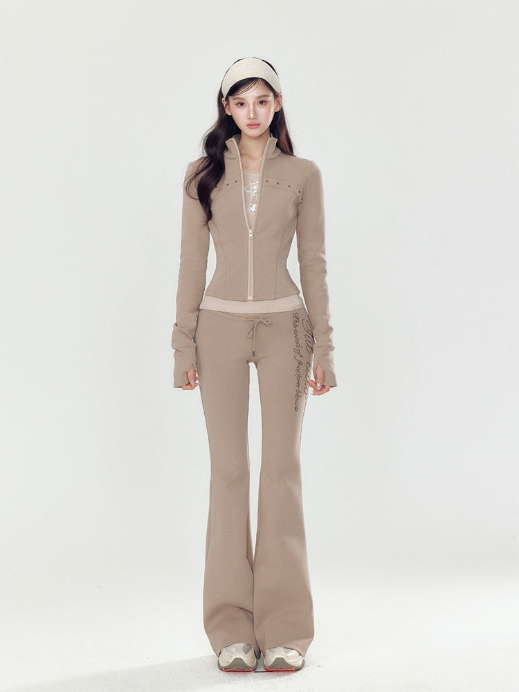 High Collar Slim Fit Sports Hoodie & Pant Set