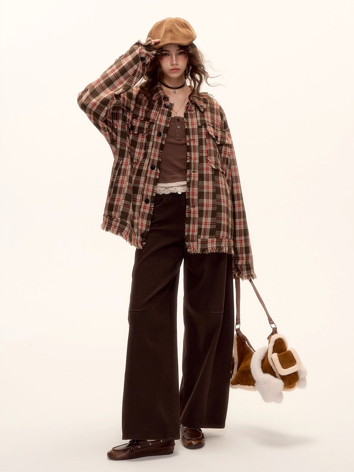 Belted Contrast Stitch Denim Pants