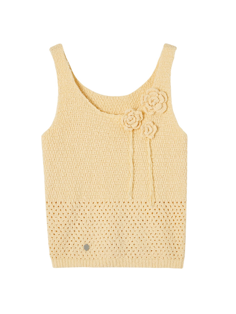 Three-dimensional Handmade Flower Crochet Tank Top