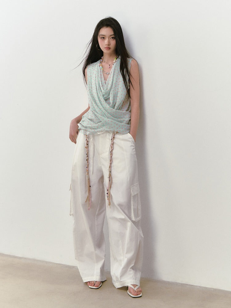 Small Floral Cowl Neck Sleeveless Tank Top