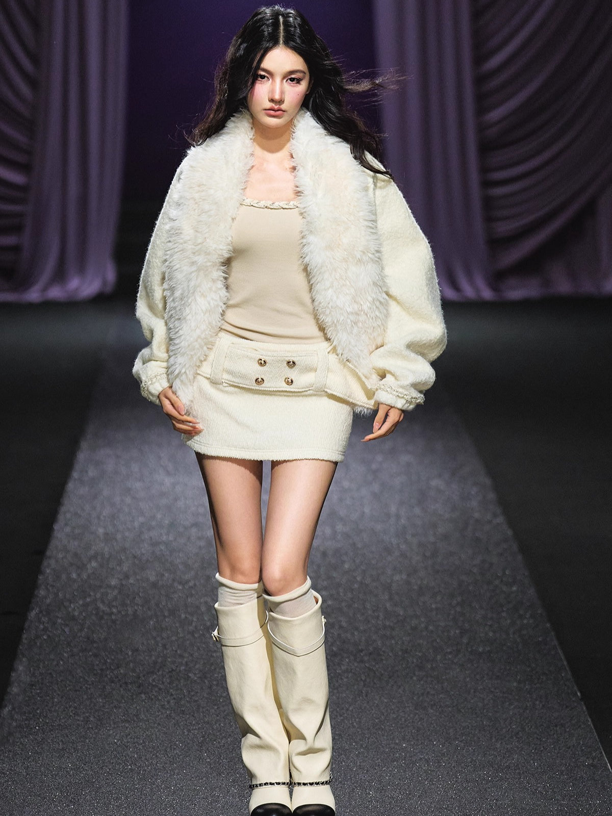 Wool Belted A-Line Skirt