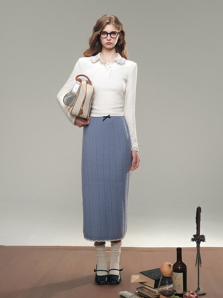 White & Gray Hand-Beaded Knit Shirt