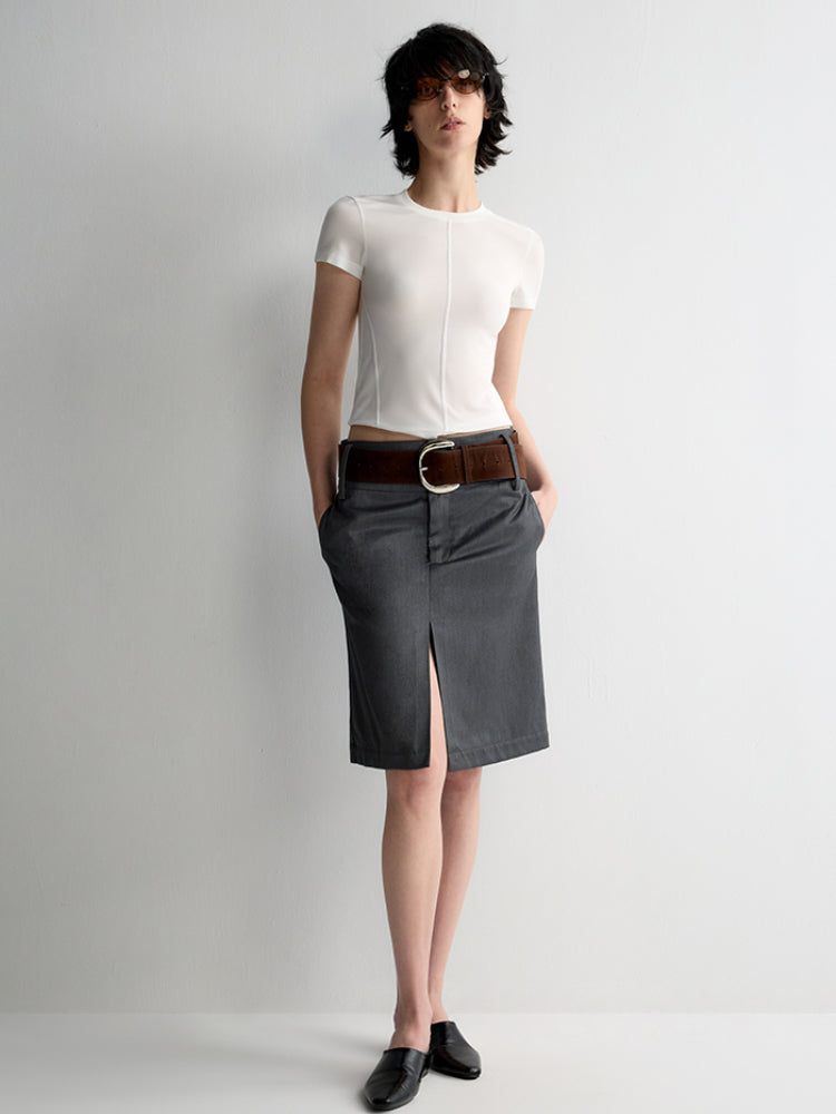 Split-Line Sheer Short Sleeve T-shirt