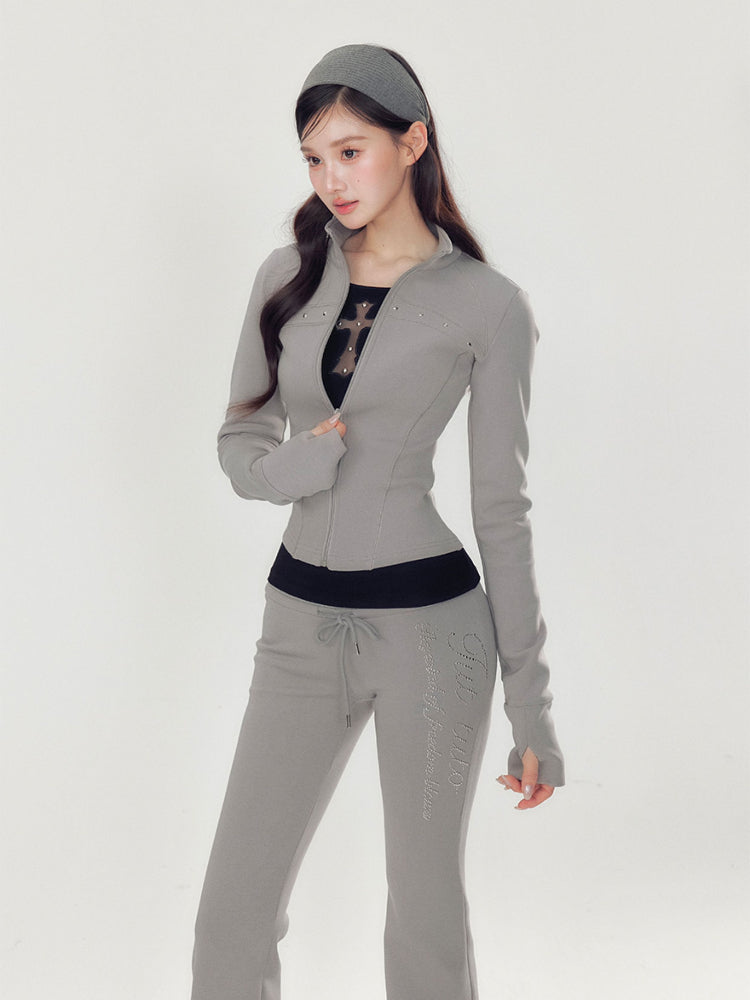 High Collar Slim Fit Sports Hoodie & Pant Set