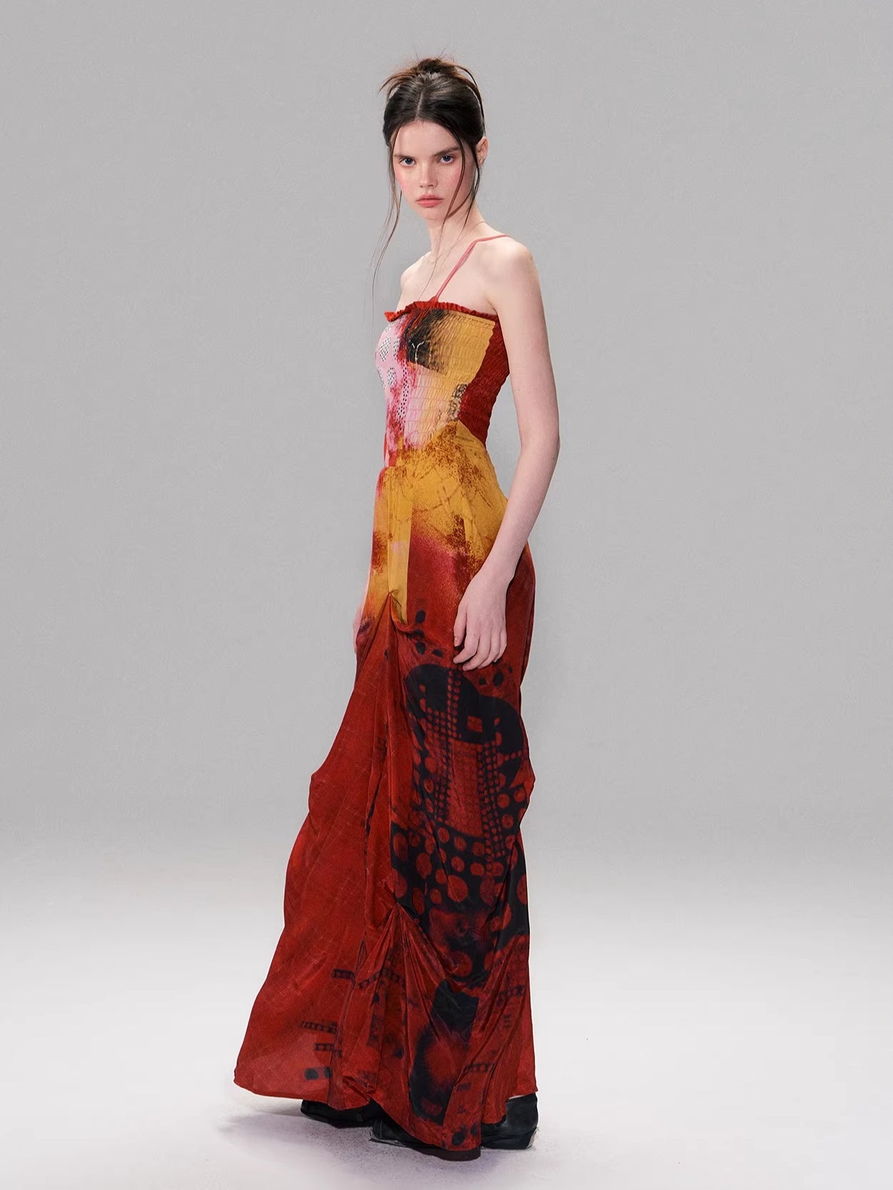 Vintage Red Print Strapless Dress