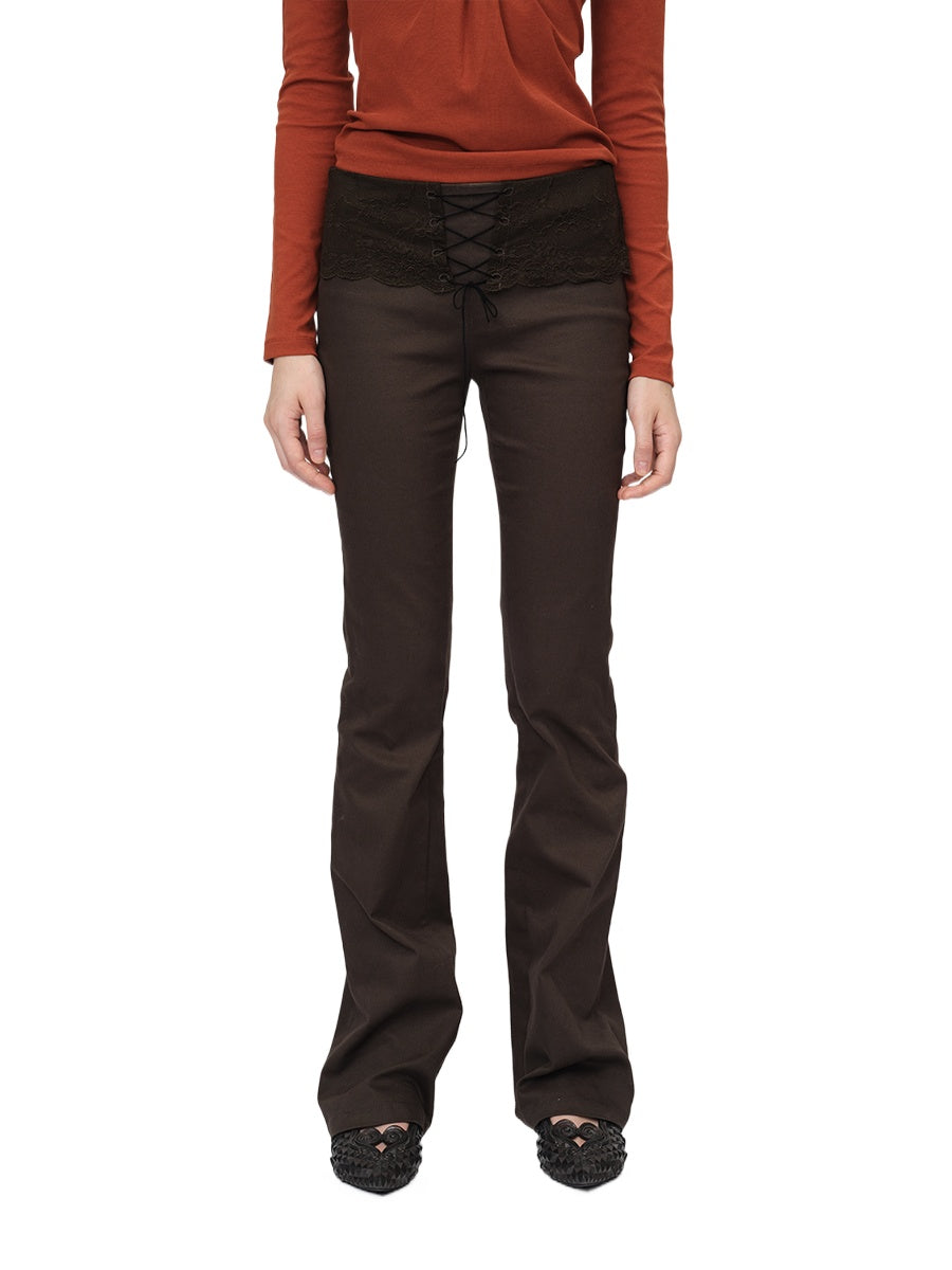 Brown Lace Panel Pants