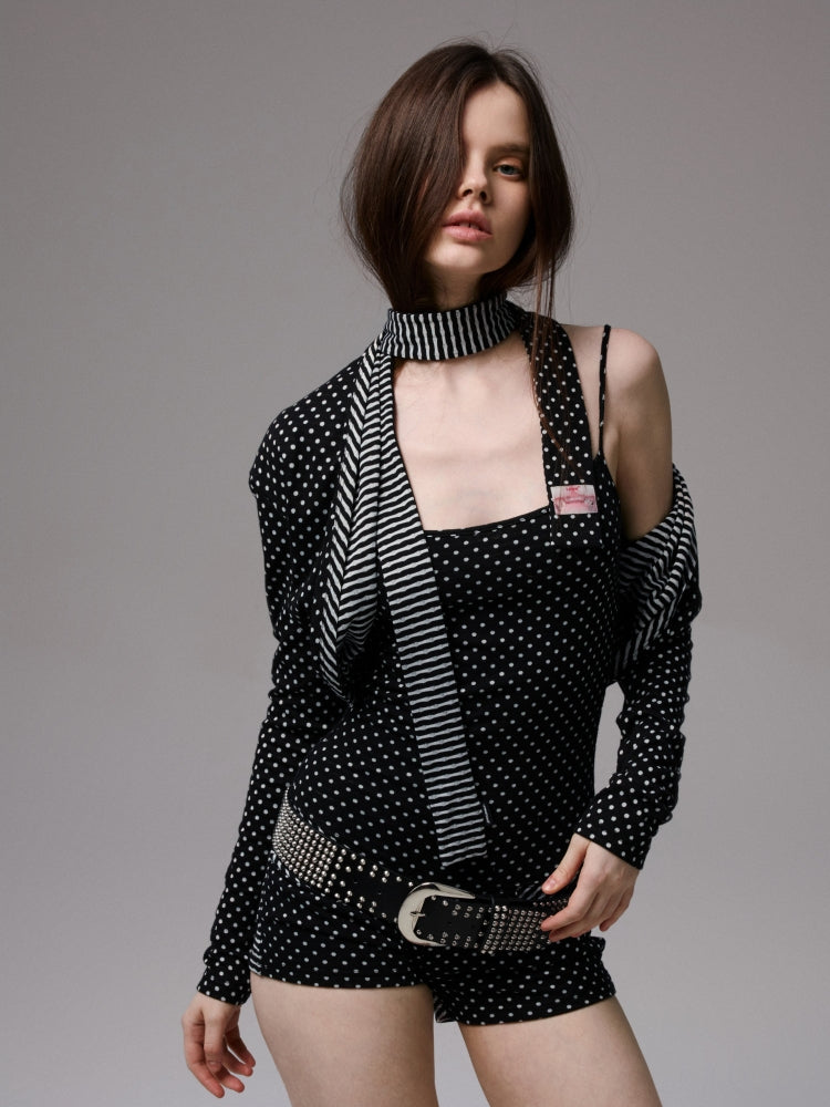 Polka Dot Stripe Double-sided Scarf