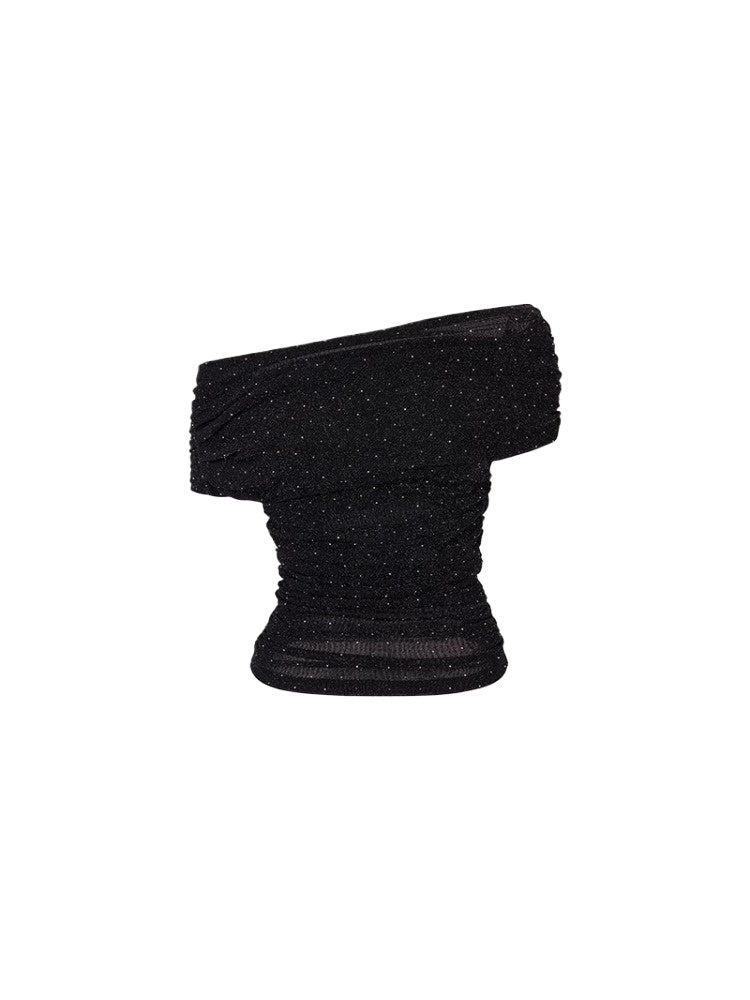 Rhinestone Off-the-Shoulder Pure-Desire Style T-shirt