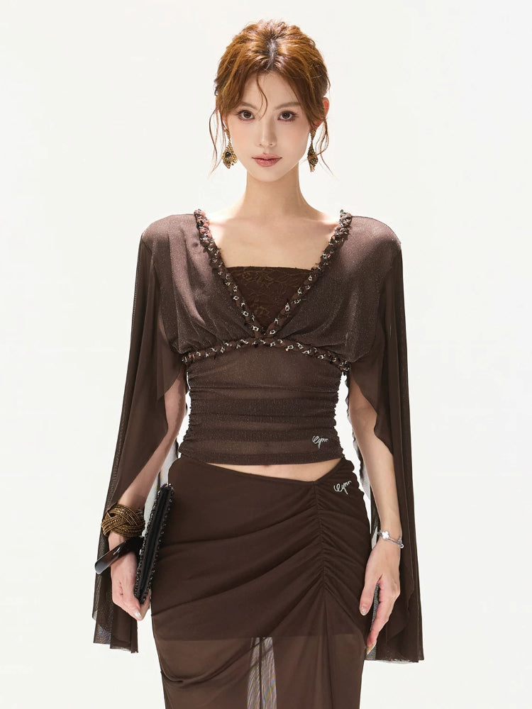 Brown Mist Beaded Top