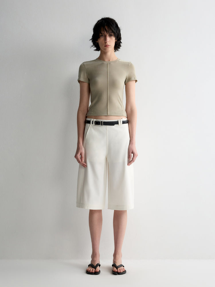 Split-Line Sheer Short Sleeve T-shirt
