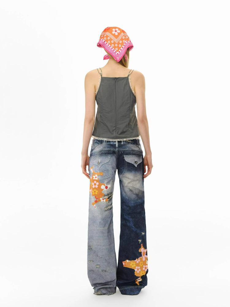Graffiti Patchwork Flare Jeans