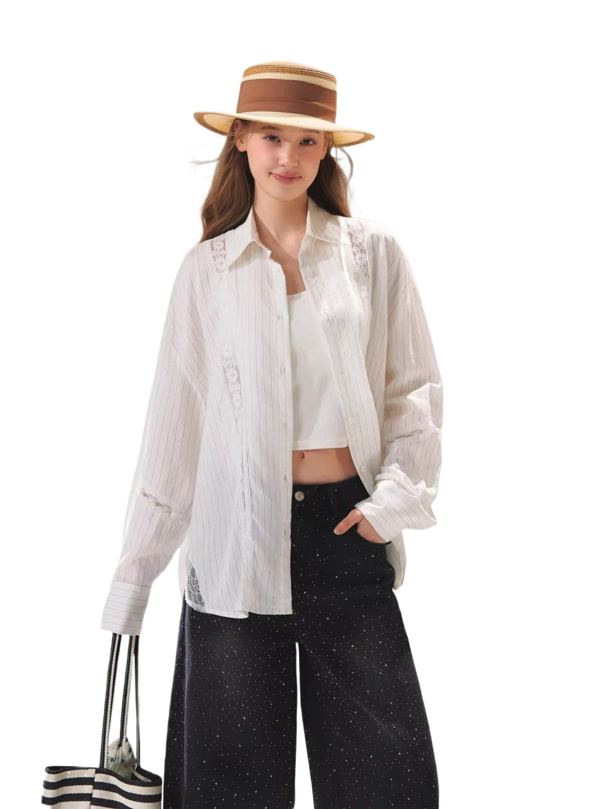 Striped Lace Shirt Set