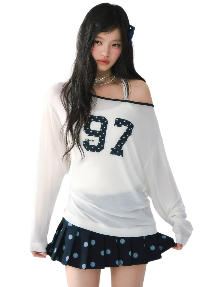 Numeric Print One-Shoulder Tee