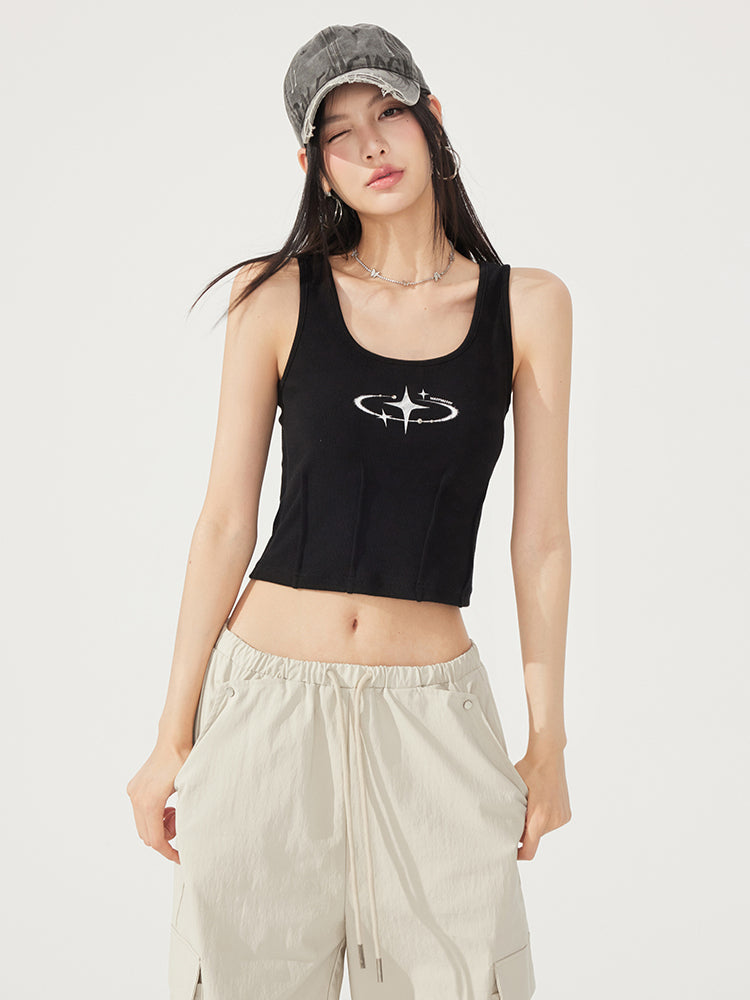 Waist-Cinching U-Neck Star Versatile Tank Top