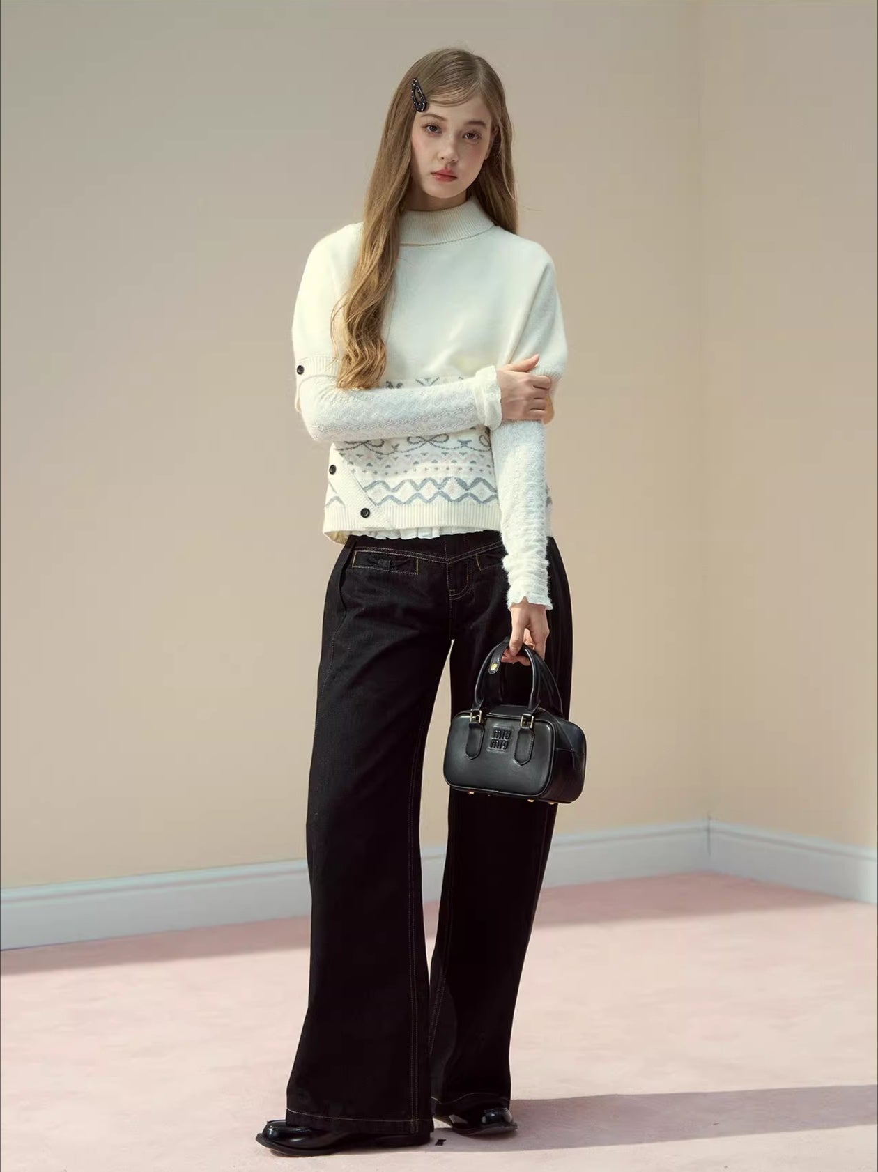 Beige & Gray Fair-Isle Cape Sweater