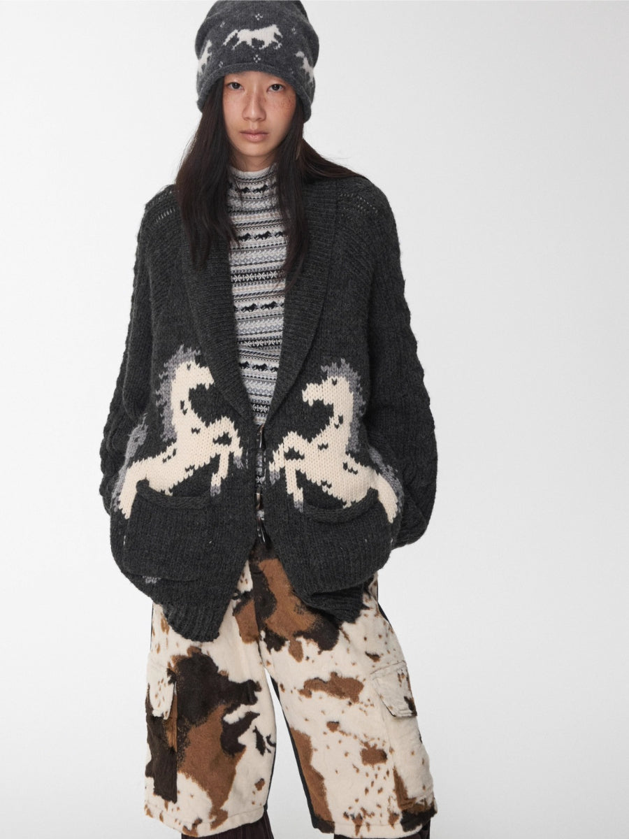 Fair Isle Turtleneck Raglan Sleeve Colorblock Knit Base Layer