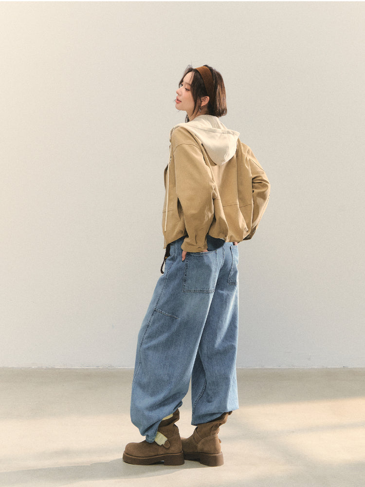 Two-piece Spliced Color-block Hooded Jacket