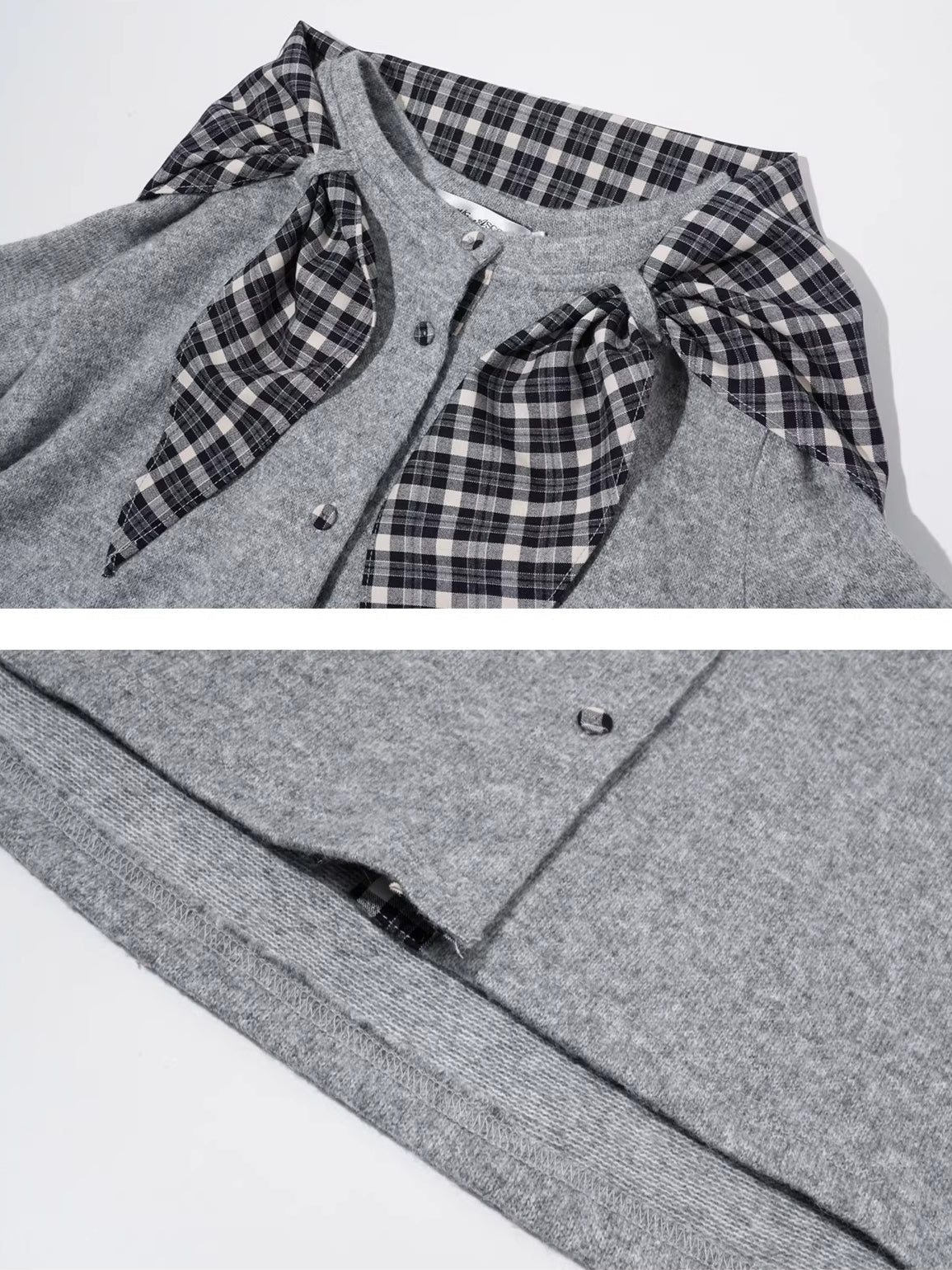 Wool Blend Plaid Tie Cardigan