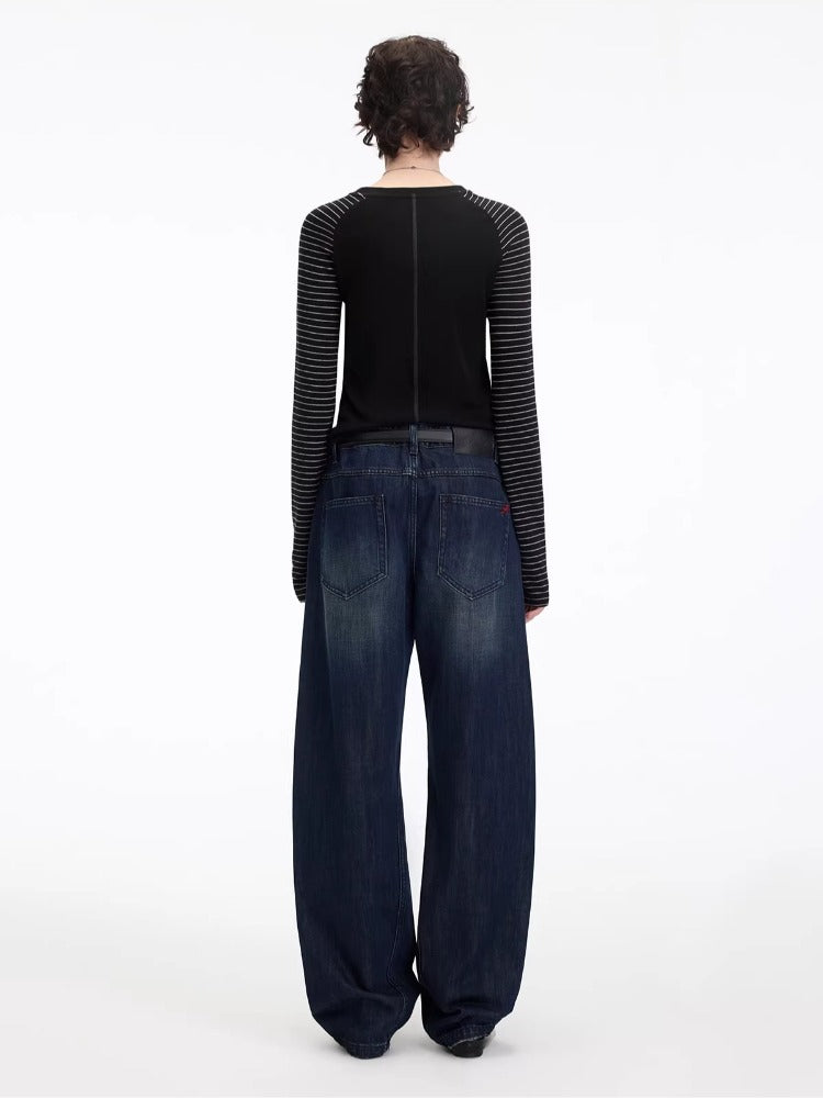 Vintage Washed Panel Straight Jeans