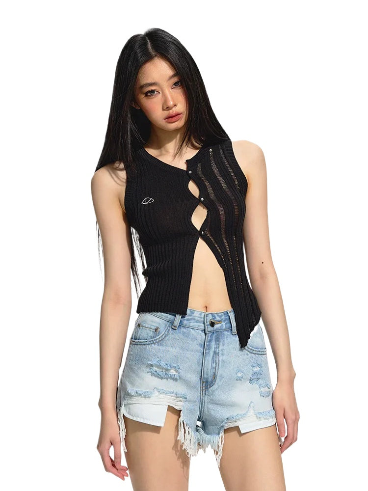 Black Off-set Round Neck Crochet Lace Cardigan