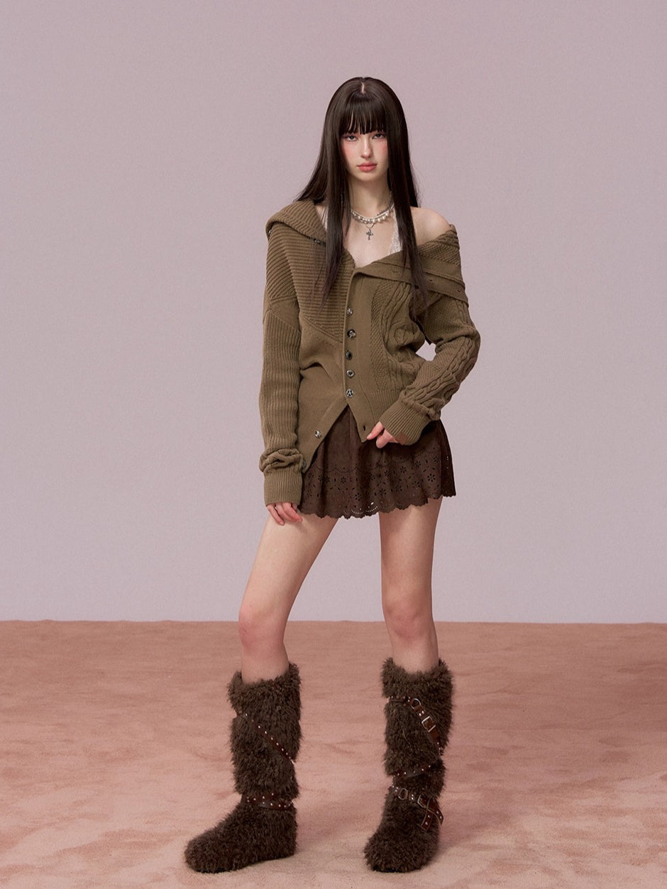 Embroidered Faux Suede A-Line Skirt