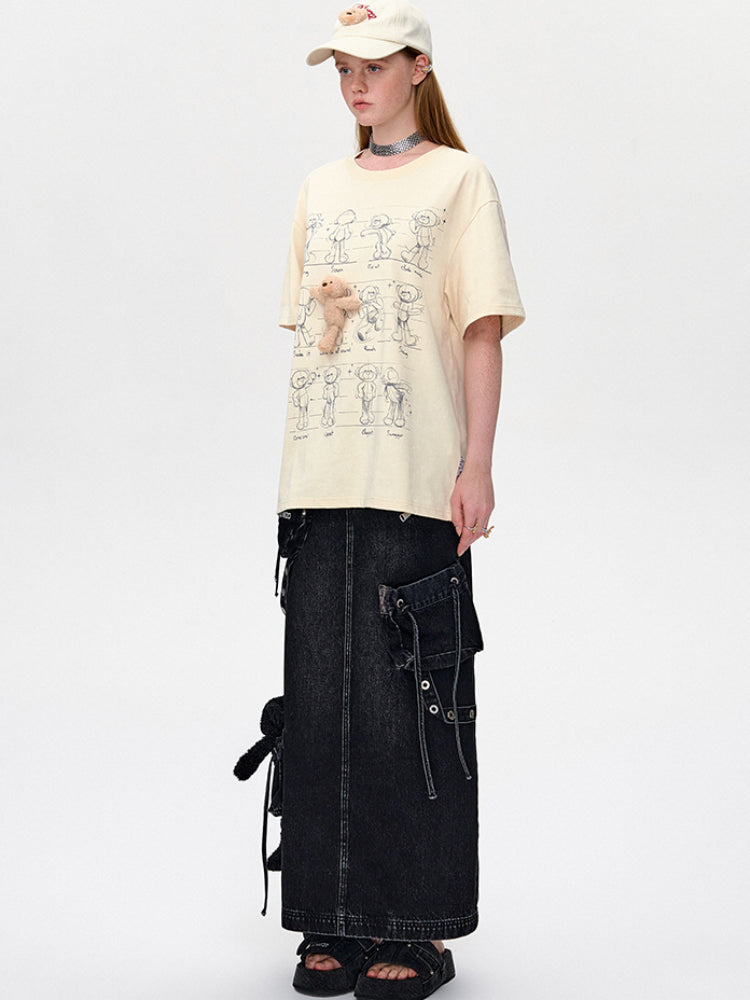 Draft Bear Illustration Round-Neck T-Shirt