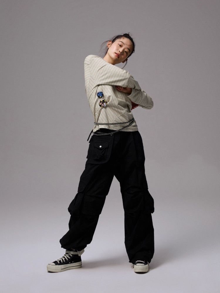 Jacquard Embroidered Multi-pocket Cargo Pants