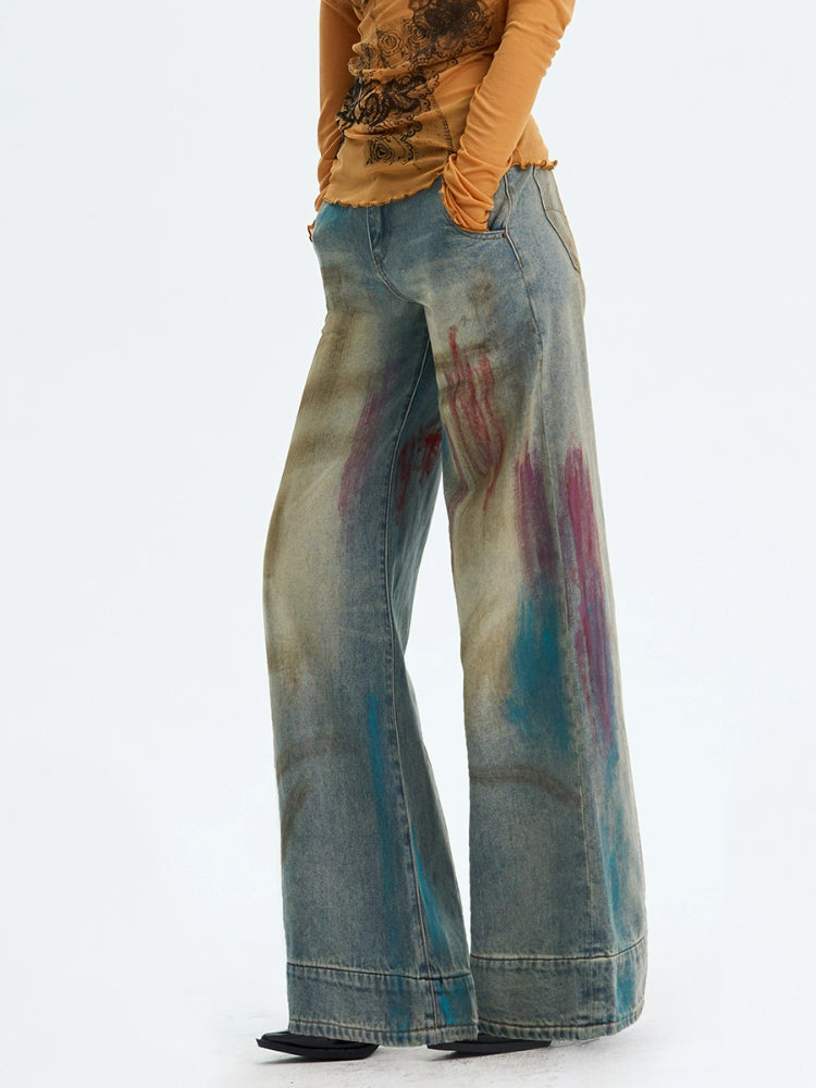 Hand-Painted Straight Denim Pants