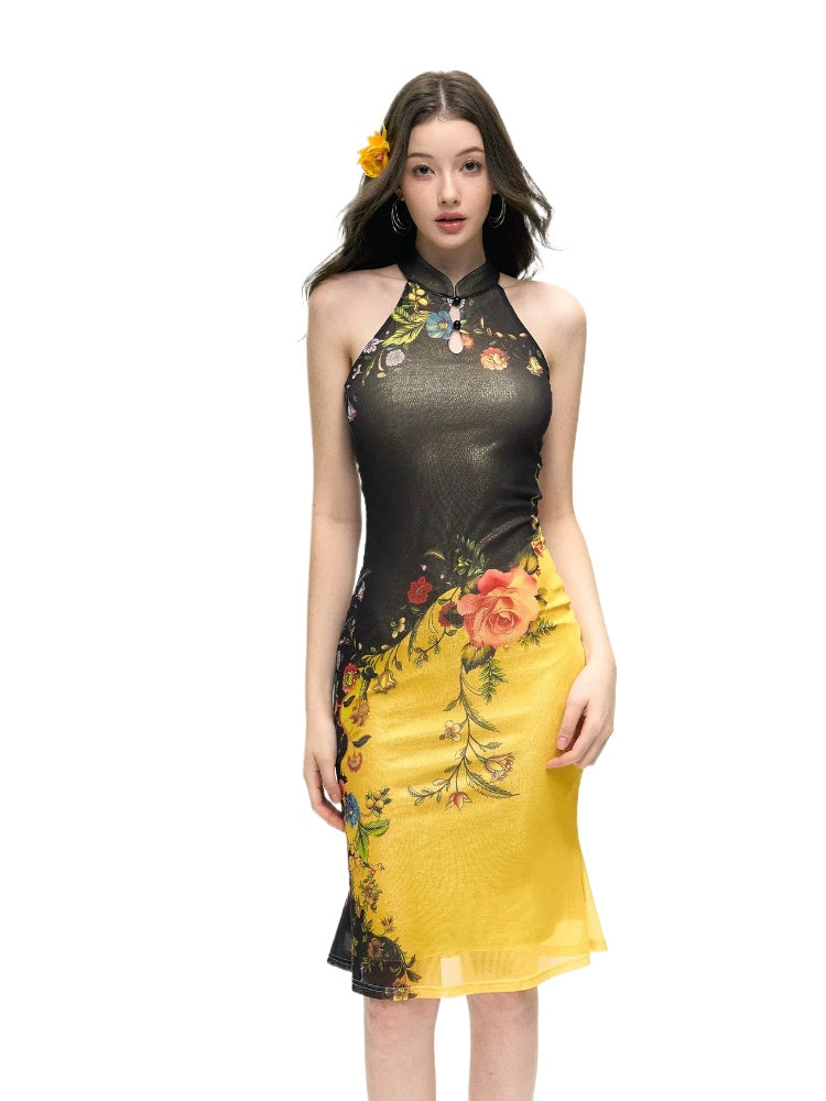 Black Halter Qipao Dress
